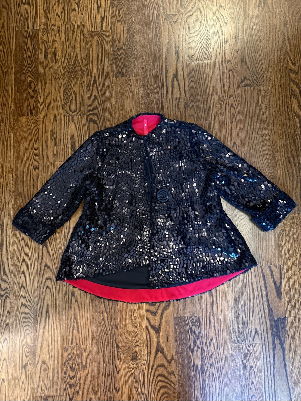 Black Sequin Women's Jacket with Pink Lining